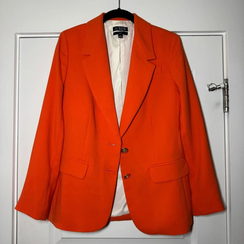 J.Crew Willa Blazer Orange Gold Crest Button Tailored Jacket Size 0 Solid Lined